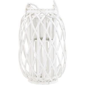 BELIANI Natural Willow Candle Holder Lantern Rope Handle White Tall Mauritius - White