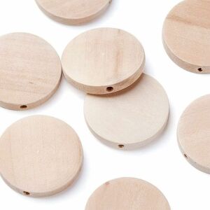 Woodworking›Raw Wood 50Pcs Natural Unfinished Flat Round Wood Coin Wooden Beads Circle Discs 25x5mm for diy Jewelry Making Denuotop