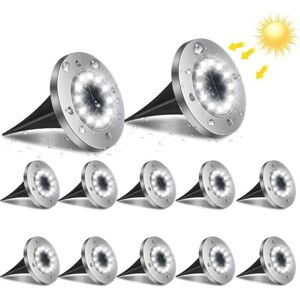 ZVD - 12 led Outdoor Solar Light, 12 Pack Garden Floor Lights, 6000 k Lighting, Waterproof, IP65, Solar Lamp, Recessed Spotlight for Path, Patio,
