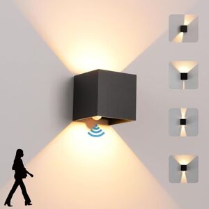 IKODM 12W led wall light with motion sensor, warm color 3000K, modern style, waterproof IP65, black