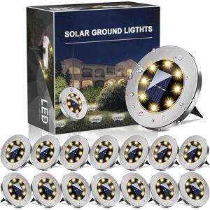LONGZIMING 14 Pieces Outdoor Solar Lights, 8 led Outdoor Solar Spot Lights, IP65 Waterproof Outdoor Solar Lights, Solar Powered Outdoor Lights for Path Garden