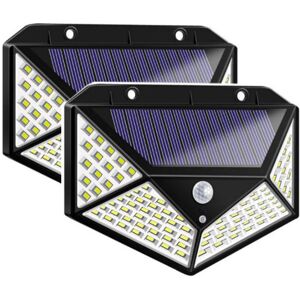 Linghhang - 2 Pack Solar Floodlight with Motion Sensor 100LED Four-Sided Solar Wall Light