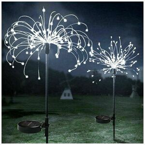 DEWDAT 2 Waterproof Solar Garden Firework Lights 90 LEDs 2 Modes Multicolor Solar Outdoor Garden Lights Starburst Solar Lights Fireworks Lights (Cool White)