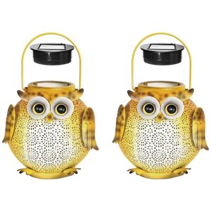 TLILY 2Pcs Iron Art Solar Owl Ground Light Crafts Garden Lawn Outdoor Decorative Lamp led Hanging Landscape