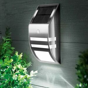 HOOPZI 2pcs Motion Sensor Wireless Outdoor Waterproof Solar Wall Light led Lamp Security Lighting for Garden Fence Pathway Gutter Yard (Silver)