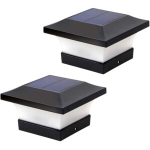 TONCHEAN 2Pcs Solar Post Lights Decorative LED Pillar Column Lamp Fence Landscape Square Cap Light for Garden Patio Yard (Black 3W 6000K White Light)