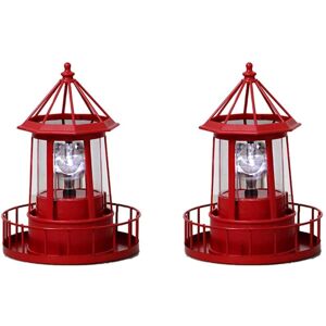 TLILY 2X led Solar Powered Lighthouse, 360 Degree Rotating Lamp Courtyard Decoration Waterproof Garden Towers Statue Lights a