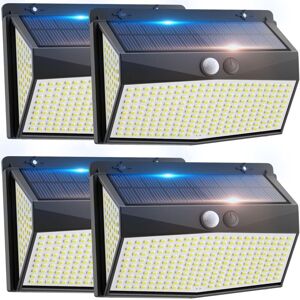 SJQKA 4 Pack 318 LED Solar Flood Lights Outdoor with Motion Sensor, 600lm, 6500K, IP67 Waterproof, 3 Lighting Modes, 270° Wide Angle, Security Wall Light
