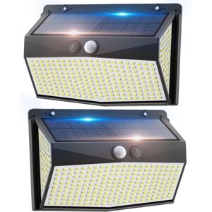 SJQKA 2 Pack 318 LED Solar Flood Lights Outdoor with Motion Sensor, 600lm, 6500K, IP67 Waterproof, 3 Lighting Modes, 270° Wide Angle, Security Wall Light