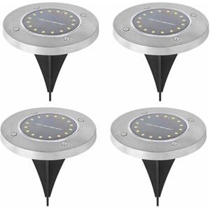 DEWDAT 4 Pack Solar Disc Lights Outdoor Waterproof Ground Landscape Lighting for Garden Walkway Walkway - Warm Silver 16 led Light