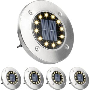 TINOR 4 Pack Solar Ground Lights, 12 led Warm White Solar Lights Outdoor, Stainless Steel IP65 Waterproof Solar Powered Lights for Lawn, Garden Pathway,