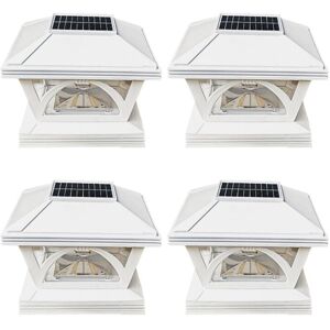 TLILY 4Pcs Solar Lights Outdoor Fence led Wood Post Pillar Patio Decor, Warm White Lighting (White)