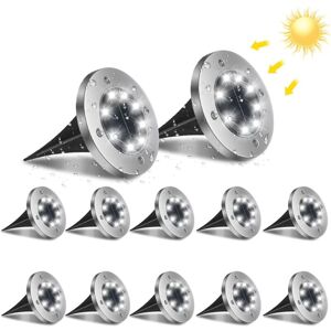 GOTRAYS 8LED Solar Lights Outdoor, 12pcs Garden Ground Light 6000K Waterproof IP65 Solar Recessed Spotlight for Path Patio Yard Underground
