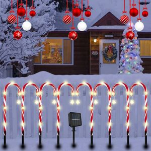 IKODM Christmas Decoration - 8 Solar Candy Cane Lights, 8 Modes, Candy Cane Pathway Markers, Decorative led Garden Lights - RWAther Christmas Decoration