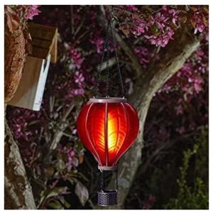 MARCO PAUL Cool Flame Balloon Fiesta Realistic Flaming Effect Solar Powered Hot Air Balloon Hanging Lantern Colourful Metal Solar Light for Garden Outdoor