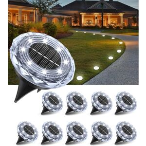 SJQKA Diamond Solar Ground Lights, 10 Pack Outdoor Solar Pathway Lights, 15 Hours Runtime, IP65 Waterproof, 8 LED Solar Disk Lights