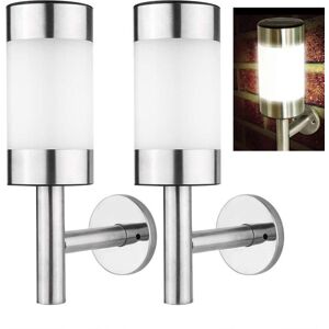 TINOR Led Solar Wall Light, 2 Pcs Stainless Steel led Solar Wall Light Outdoor Garden Courtyard Induction Light Front Door Fence Access Garage Yard Lighting