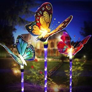 Longziming - Outdoor Solar Garden Lights, 3 Pieces Multicolor Changing led Butterfly Solar Stake Lights,Solar Light for Garden, Fence, Patio, Deck,