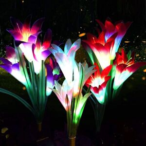 MEMKEY Solar Lights Outdoor, 3 Pack Solar Garden Lights with 12 Lily Flowers led Bulbs Decoration for Patio Landscape Driveway