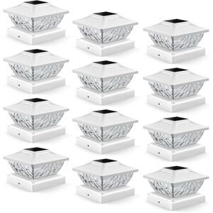 SJQKA 12 Pack Outdoor Solar Post Lights, 2 Lighting Modes, IP65 Waterproof, Compatible with 4 x 4, 4.5 x 4.5 and 5 x 5 Posts
