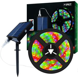 AOUGO Outdoor Solar Powered led Strip, 5m 280 LEDs Solar Powered Color Changing rgb led Strip Light with 8 Lighting Modes IP67 Waterproof Decorative String