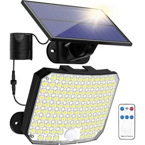 SJQKA Outdoor Solar Wall Light, 118 LED Floodlight with Motion Sensor and Remote Control, IP65 Waterproof, 5m Cable, Suitable for Patio, Garage, Porch,