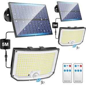 SJQKA Solar Wall Light Outdoor, 238 LED, 3 Modes, Remote Control, Solar Security Lighting, Outdoor Motion Sensor, 270°, IP65, 2200 mAh, 2 Pack
