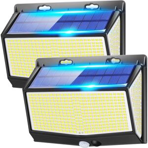 SJQKA 2pcs Outdoor Solar Wall Light, 468 LED + 2000LM, with Motion Sensor, 3 Modes, IP65 Waterproof