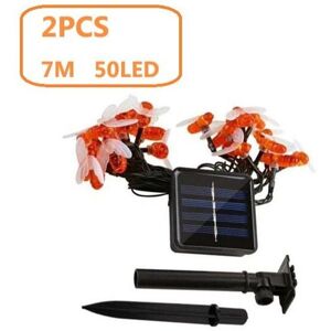 REDROAD Pack of 2, 50 PCS LED Solar Garden Lights 7M 8 Modes Waterproof Outdoor Indoor Fairy Lights for Fence Lawn Patio Summer Party Christmas Holiday Warm