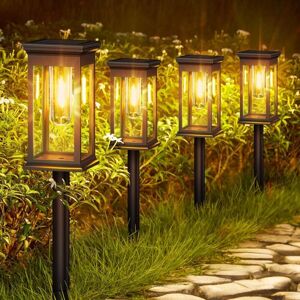 IKODM Pack Solar Lights for Outdoor Garden, Classic Solar Lights Outdoor with Warm White Tungsten, Auto On/Off Waterproof Solar Lights, Garden Decoration
