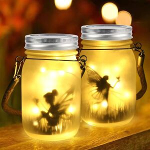 GOTRAYS Pieces Outdoor Solar Lantern, Fairy Solar Mason Jar, Hanging/Standing, IP65 Waterproof, for Balcony, Garden (Warm White 9x9x14cm)