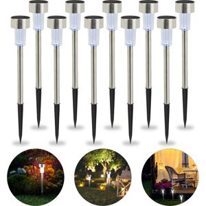 Relaxdays - Solar Lights Set of 10, Waterproof led Pathway Lights, Garden & Balcony, White Light, Stainless Steel, Silver