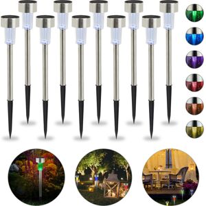Relaxdays - Solar Lights Set of 10, Waterproof led Pathway Lights, Garden & Balcony, Color Change, Stainless Steel, Silver