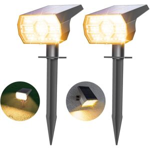 TINOR Set of 2 Outdoor Solar Spotlights, 56 LEDs 3 Modes Outdoor Solar Garden Lamp, 2 in 1 Function and IP65 Waterproof Outdoor Solar Floodlight for