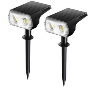 GOTRAYS Set of two outdoor solar spotlights, IP67 waterproof led solar lights, solar spotlights (white) for warm lighting in gardens, patios, driveways, paths