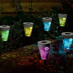 GARDEN MILE 6 x Smart Garden Filigree Colour Changing Silhouette Post Bollard Solar Light