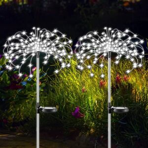 LONGZIMING Solar Garden Lights for Outdoors, 2 Pieces 150 LED Solar Powered Firework Light Outdoor Waterproof Solar Lights for Walkway Driveway, Parties,