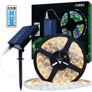 BEIJIYI Solar LED Strip Lights Outdoor, 5m IP67 Waterproof LED Strip with 280 LEDs, Warm White LED Lights with Remote Control, 8 Lighting Modes, SMD 2835