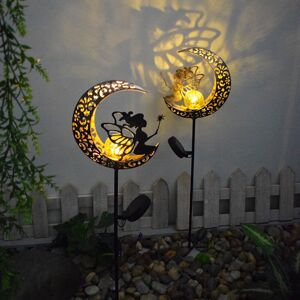 TONCHEAN Solar Light Outdoor 100cm Metal Moon Solar led Glass Ball Garden Light Waterproof Path Light with Flower Fairy and Ground Stake Solar Lamp [Energy
