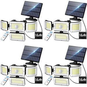 SJQKA Solar Light Outdoor with Motion Sensor, 3500lm, 288 LEDs, Security Lighting with Remote Control, IP67 Waterproof 4-Head Floodlight with about 5 Meter