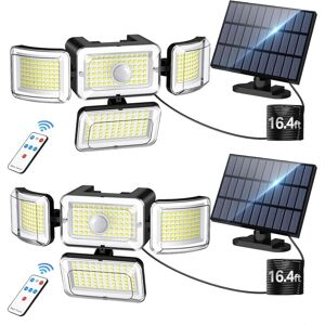 SJQKA Solar Light Outdoor with Motion Sensor, 3500lm, 288 LEDs, Security Lighting with Remote Control, IP67 Waterproof 4-Head Floodlight with about 5 Meter