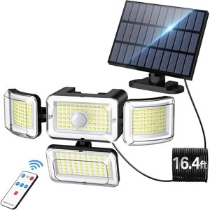 SJQKA Solar Light Outdoor Motion Sensor, 3500lm 288 LED Security Light with Remote Control, IP67 Waterproof 4 Head Floodlight with about 5 Meter Cable, 4