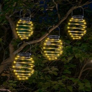 MUMU Solar Lights, 4 Pack Solar Spiral Hanging Lights, Iron Art Lanterns, Waterproof led Hanging Lamp for Garden, Patio, Pathway, Yard Tree Decorations (4