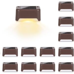 TINOR Solar Lights Outdoor, 12 Pack Stair Lights, Waterproof led Lights for Outdoor Stairs, Steps, Fence, Yard, Patio, Gutter, Pathway, Decoration (Brown,