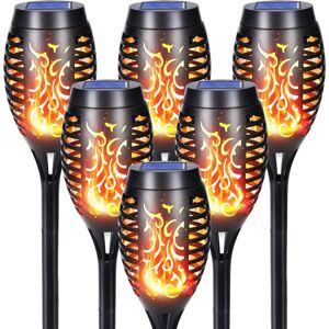LONGZIMING Solar Lights Outdoor - 6 Pieces 12 LED Solar Lights with Realistic Flames, Waterproof Solar Torch Lights for Decor Garden, Patio, Paths, Lawn