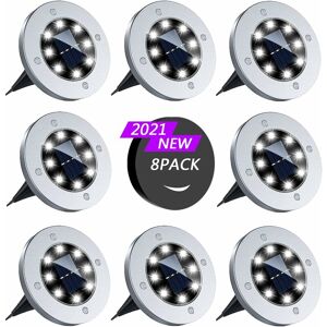 TINOR Solar Lights Outdoor, 8 Pieces Solar Ground Lights Outdoor Waterproof 8LED Solar Recessed Lights for Walkway (Cool White)