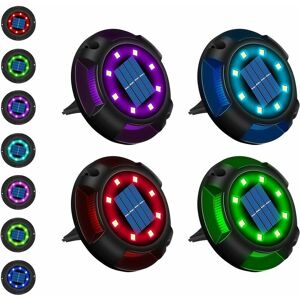 DEWDAT Solar Outdoor 12 led 7 Colors Solar Lights Garden Recessed Spotlight with Large Solar Panel Waterproof IP65 Solar Ground Lights (4PCS)