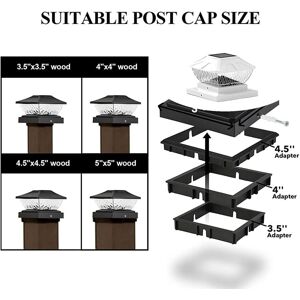 Tlily - Solar Post Cap Lights Outdoor-2 Pack 2 Modes Deck Fence Lights, Black