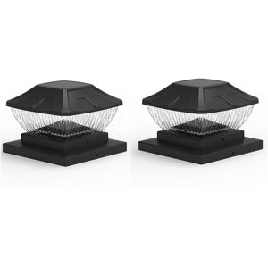 TLILY Solar Post Cap Lights Outdoor - 2 Pack Modes Deck Fence Lights, IP65 Waterproof Powered Light Posts Black