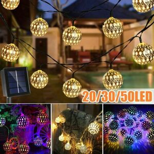 DEWDAT Solar Powered Moroccan Fairy Light String Fixed / Flashing Metal Ball Hanging Lantern Lamp Outdoor Garden Christmas Decor Wedding Party Lawn Yard